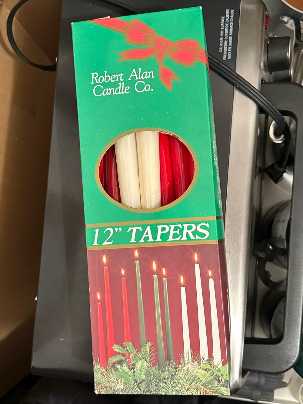 Set of 10 Tapered Red and Ivory Candles 12” Christmas or Holiday